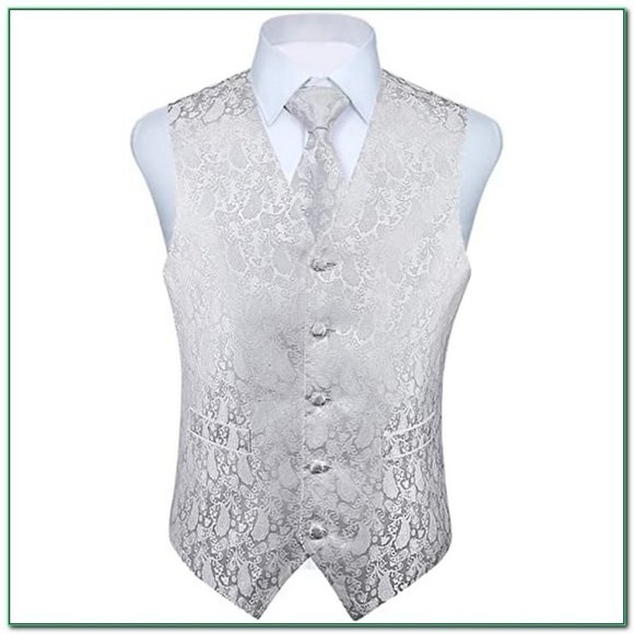 MEN'S Paisley Floral Jacquard Suit Vest, White